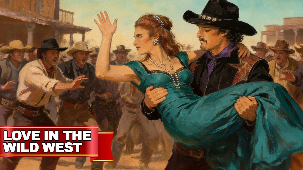 A lone woman amidst a crowd of men highlights the frontier's stark gender imbalance.