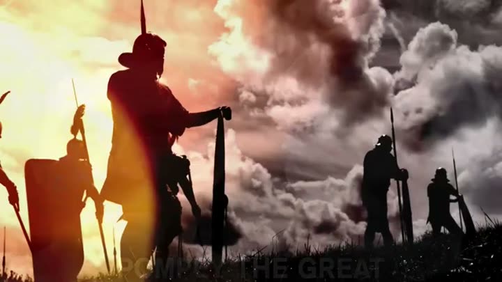Silhouetted Roman soldiers on a battlefield, referencing Pompey's significant role in the civil wars.